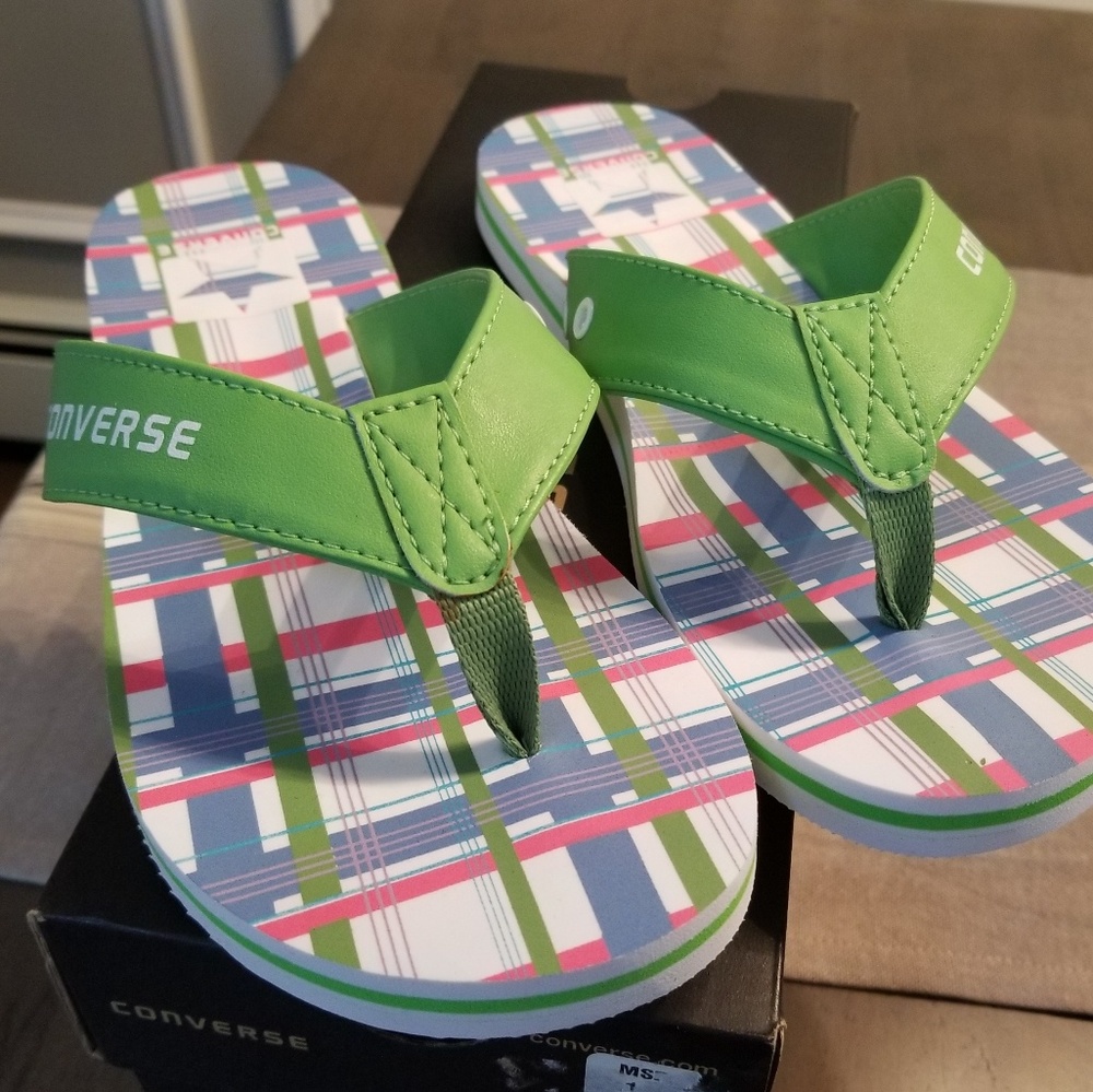 Womens Converse Star Circle Plaid Flip Flops